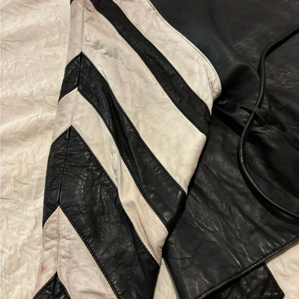 Vintage handmade hand stitched fine real leather jacket two tone white stripe - Picture 7 of 15